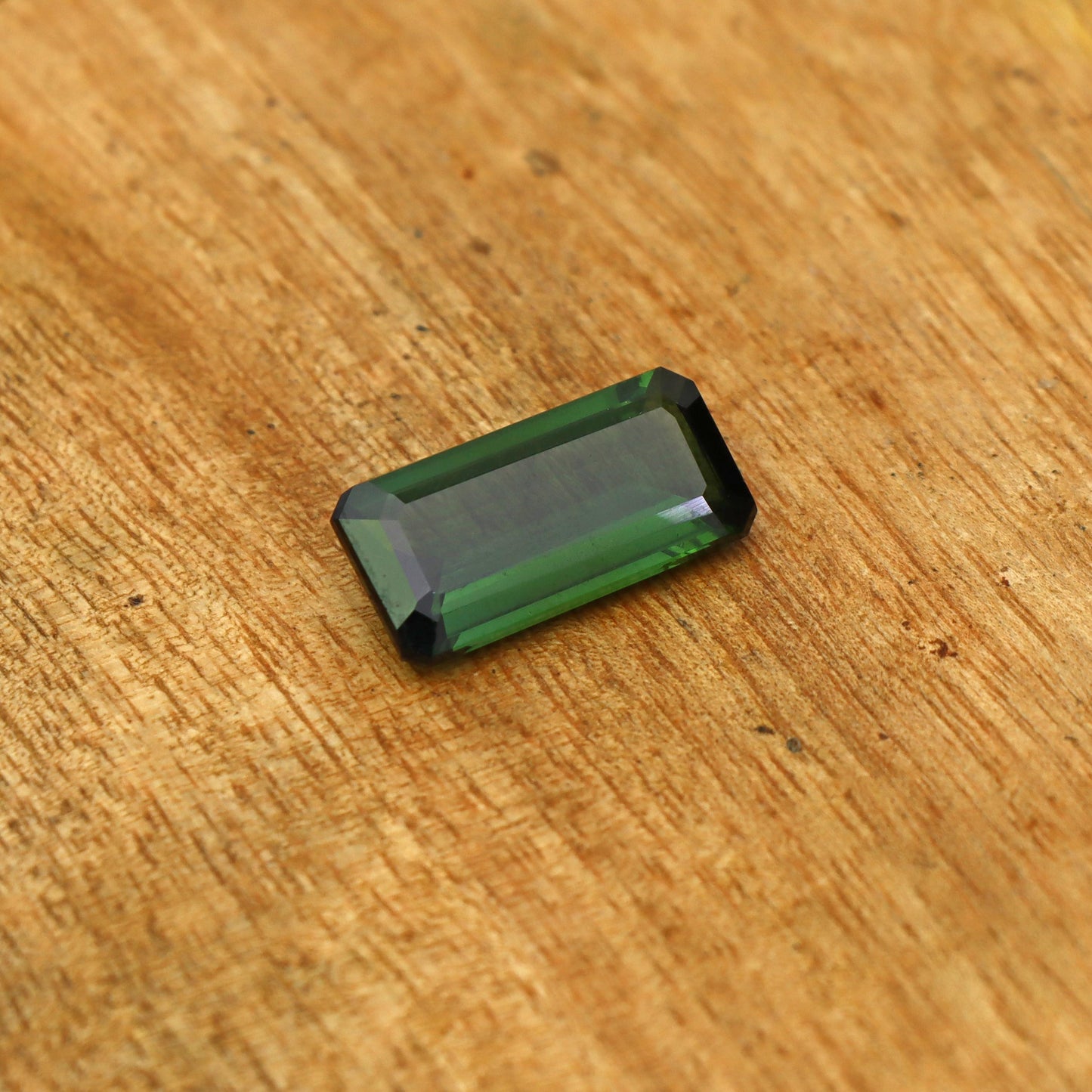 Natural Green Tourmaline Gemstone, Faceted Emerald Cut (8x17 mm)