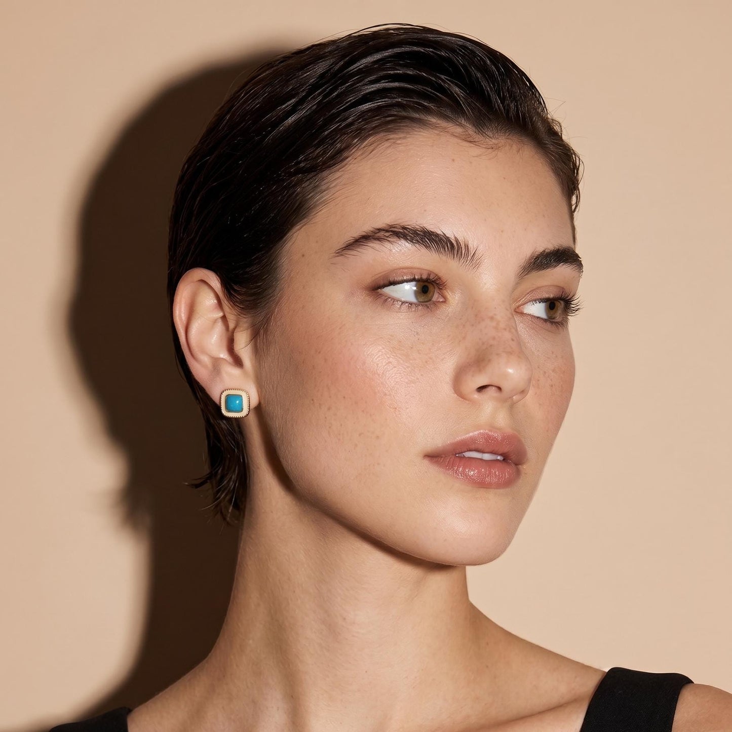 Victorian Turquoise Stud Earrings | Cream Enamel Art Deco Revival