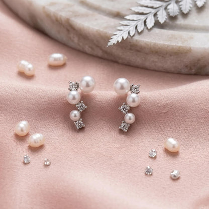Pearl Cluster Earrings | Bridal Crystal Stud | Modern Minimalist Wedding Jewelry