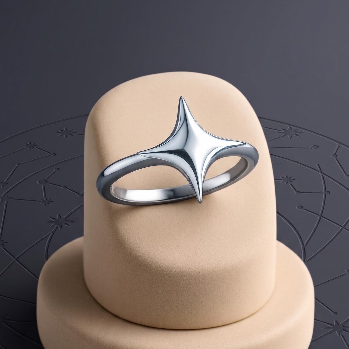 Modern Silver Star Ring, Adjustable Minimalist Celestial Jewelry