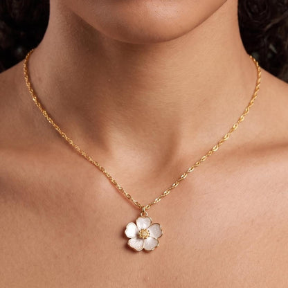 Gold Plated Enamel Sakura Flower Necklace | Everyday Necklace