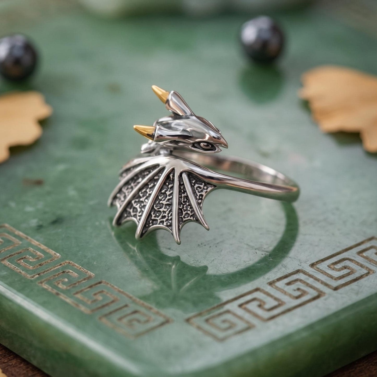 Dragon Wing Ring in Sterling Silver Adjustable, Fantasy Gothic Statement Jewelry