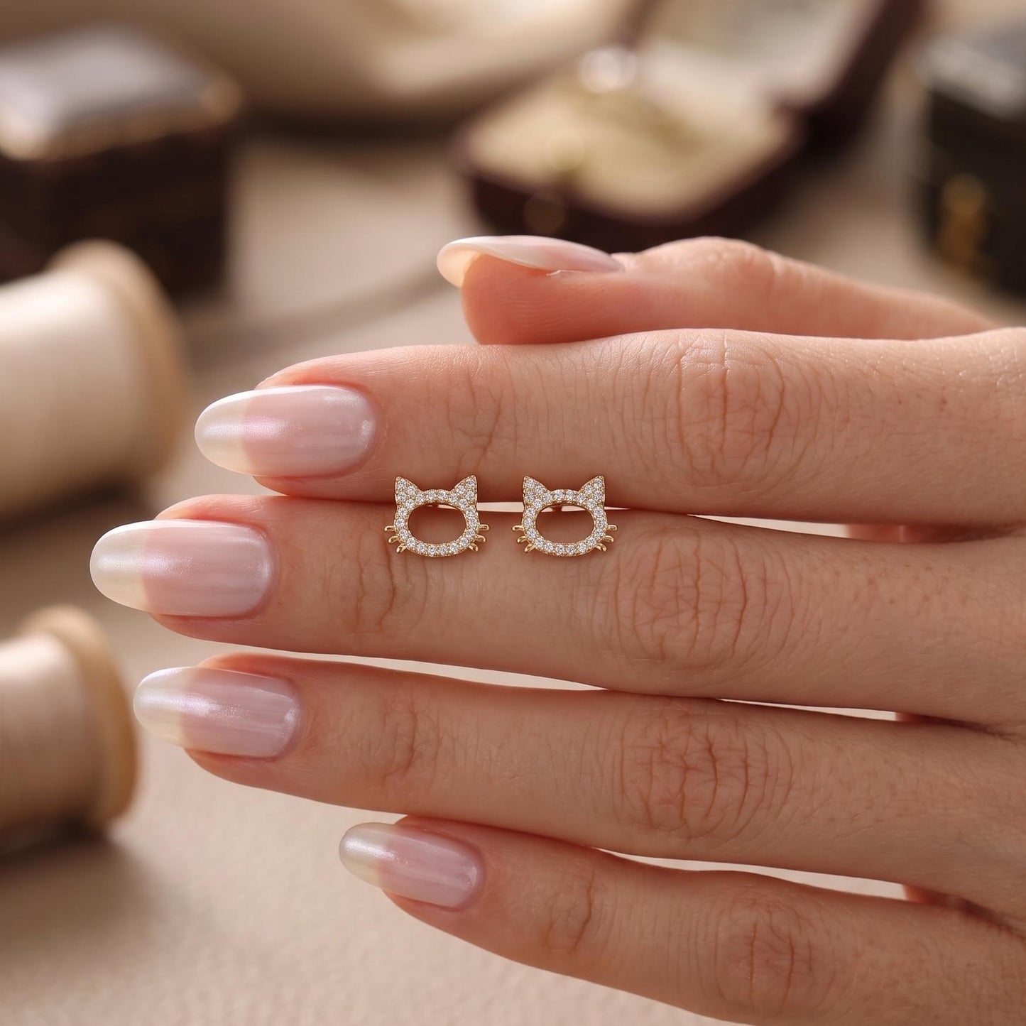 18K Gold Plated Tiny Cat Pave Stud Earrings | Everyday Earrings