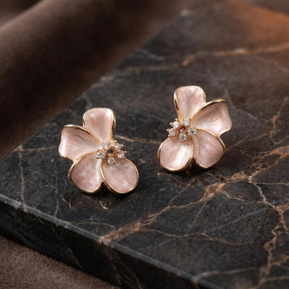 Pink Enamel Cherry Blossom Stud Earrings | Sakura Floral Jewelry