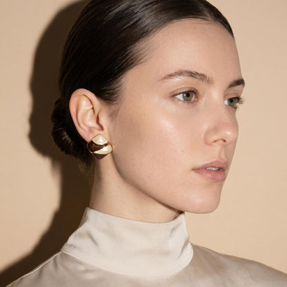 Enamel Stud Earrings | Brown and Cream Colorblock Square Design