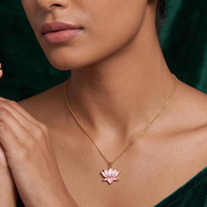 Gold Plated Enamel Lotus Flower Necklace | Everyday Necklace
