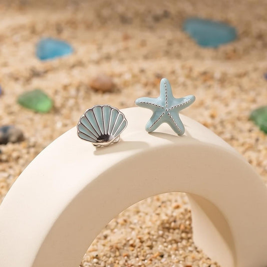 Seashell Starfish Stud Earrings, Dainty Ocean Jewelry