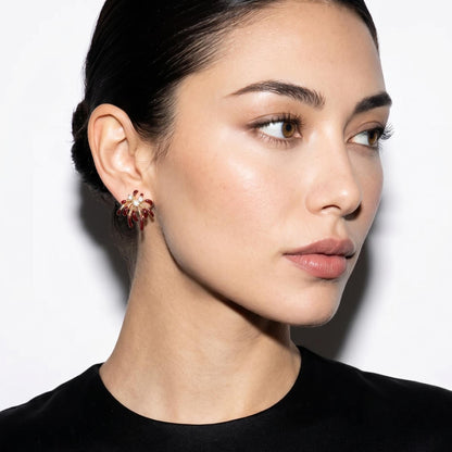 Burgundy Firework Enamel Stud Earrings | Asymmetric Statement Cocktail Jewelry