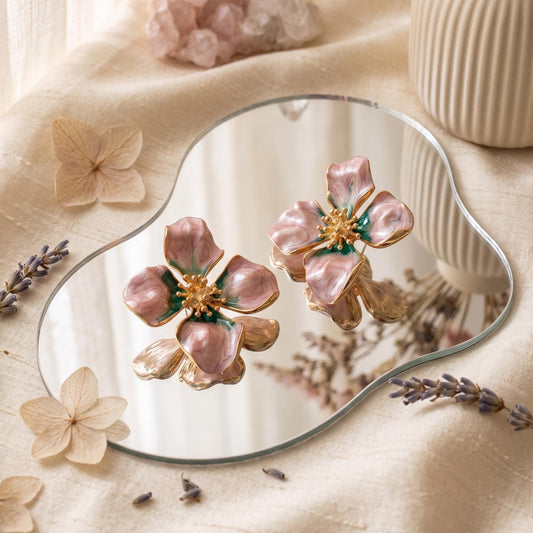 Hand Painted Enamel Flower Earrings | Sterling Silver Studs