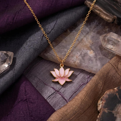 Gold Plated Enamel Lotus Flower Necklace | Everyday Necklace
