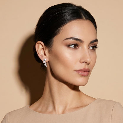 Pearl Cluster Earrings | Bridal Crystal Stud | Modern Minimalist Wedding Jewelry