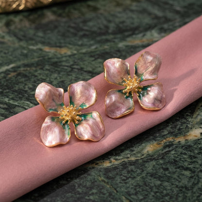 Hand Painted Enamel Flower Earrings | Sterling Silver Studs