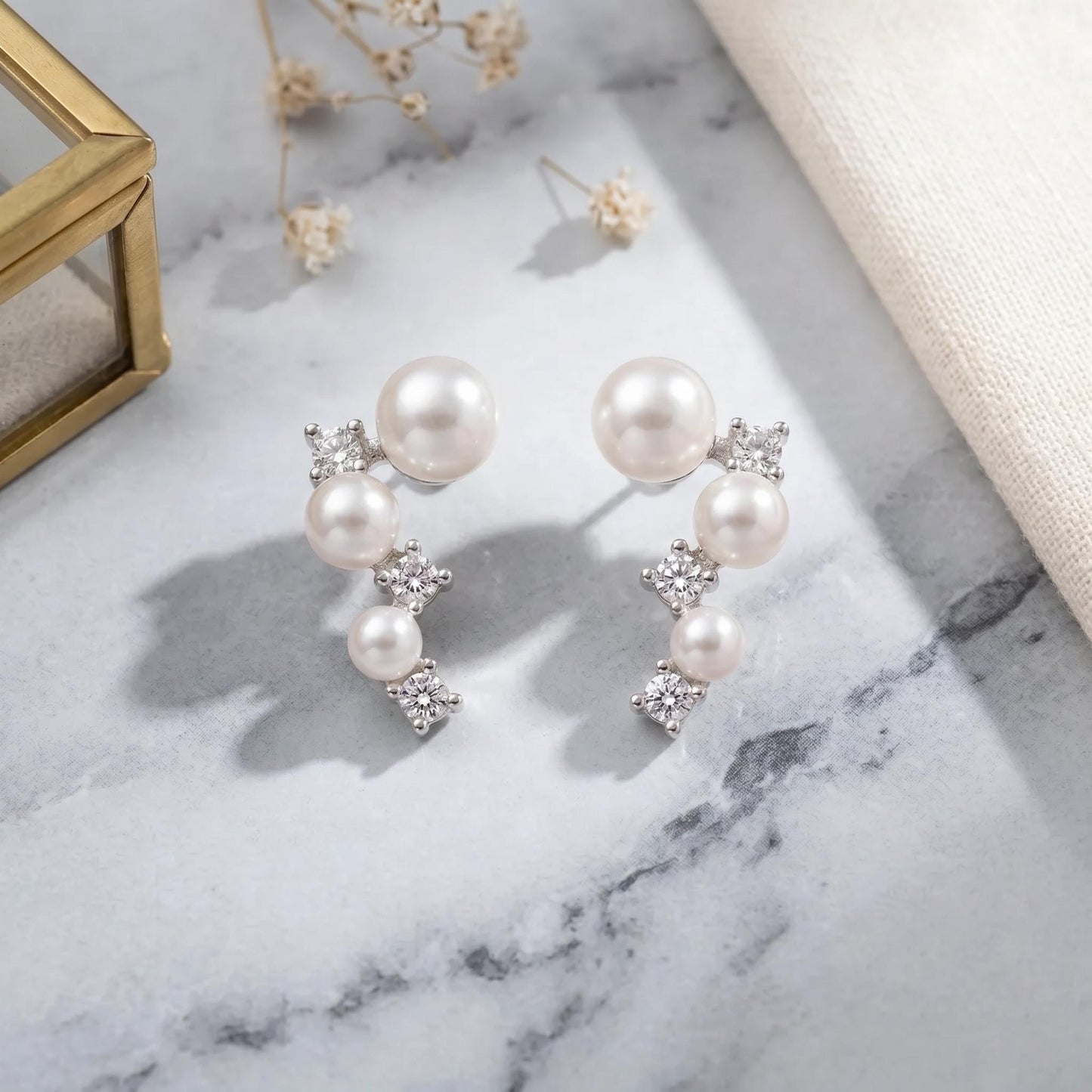 Pearl Cluster Earrings | Bridal Crystal Stud | Modern Minimalist Wedding Jewelry