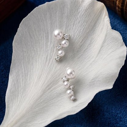 Pearl Cluster Earrings | Bridal Crystal Stud | Modern Minimalist Wedding Jewelry
