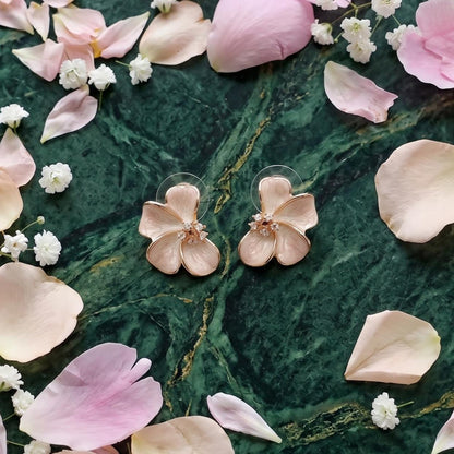 Pink Enamel Cherry Blossom Stud Earrings | Sakura Floral Jewelry