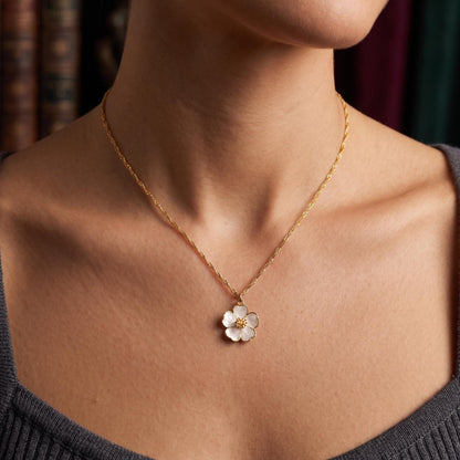 Gold Plated Enamel Sakura Flower Necklace | Everyday Necklace