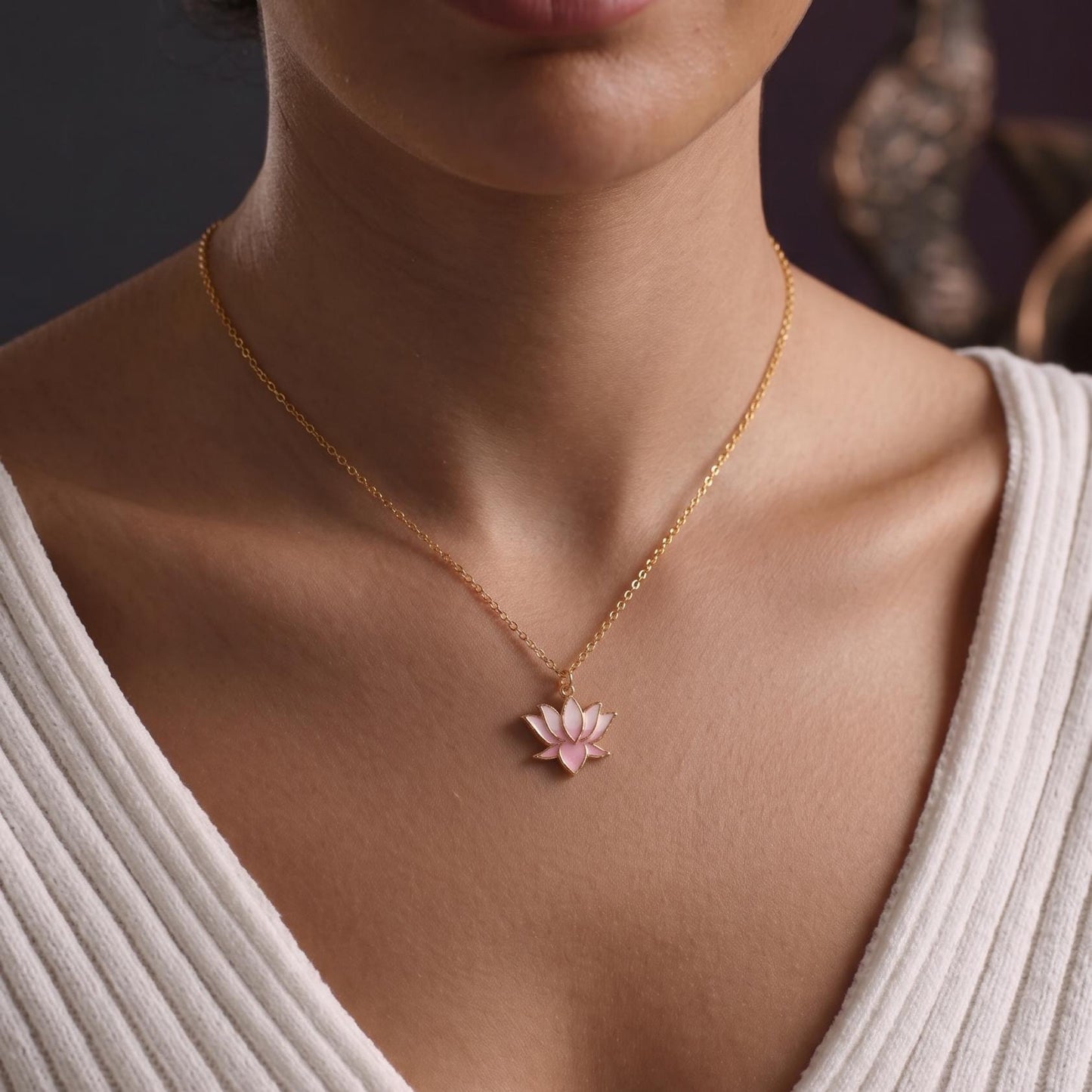 Gold Plated Enamel Lotus Flower Necklace | Everyday Necklace