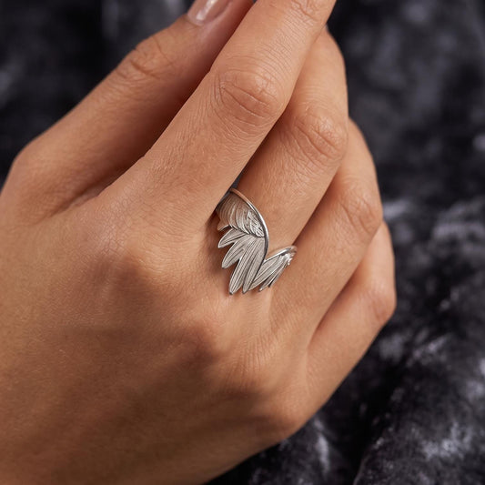 925 Sterling Silver Angel Wings Ring | Adjustable Feather Wrap Ring