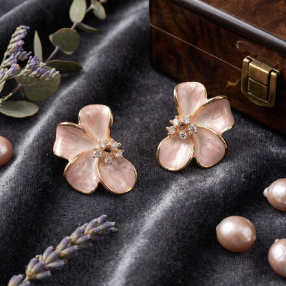 Pink Enamel Cherry Blossom Stud Earrings | Sakura Floral Jewelry