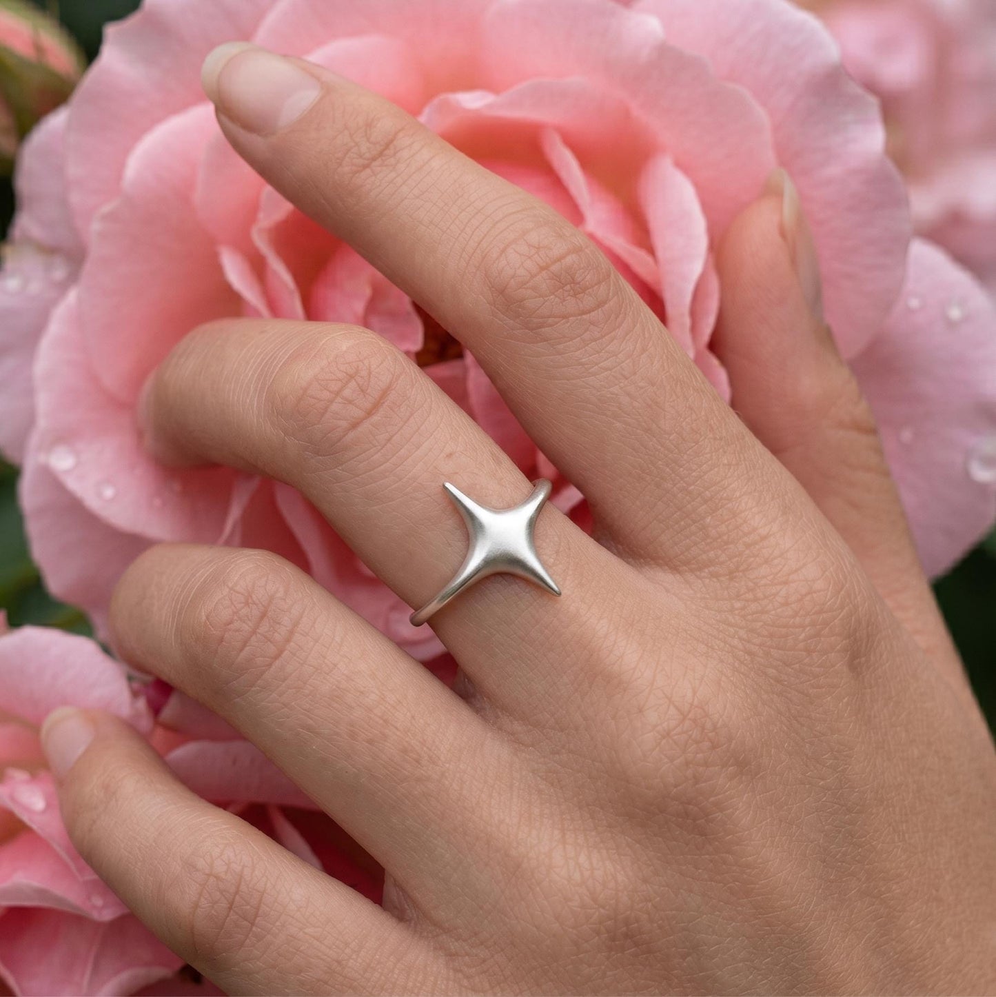 Modern Silver Star Ring, Adjustable Minimalist Celestial Jewelry