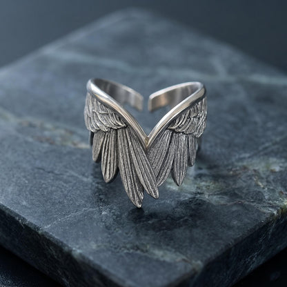 925 Sterling Silver Angel Wings Ring | Adjustable Feather Wrap Ring