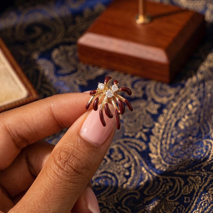 Burgundy Firework Enamel Stud Earrings | Asymmetric Statement Cocktail Jewelry