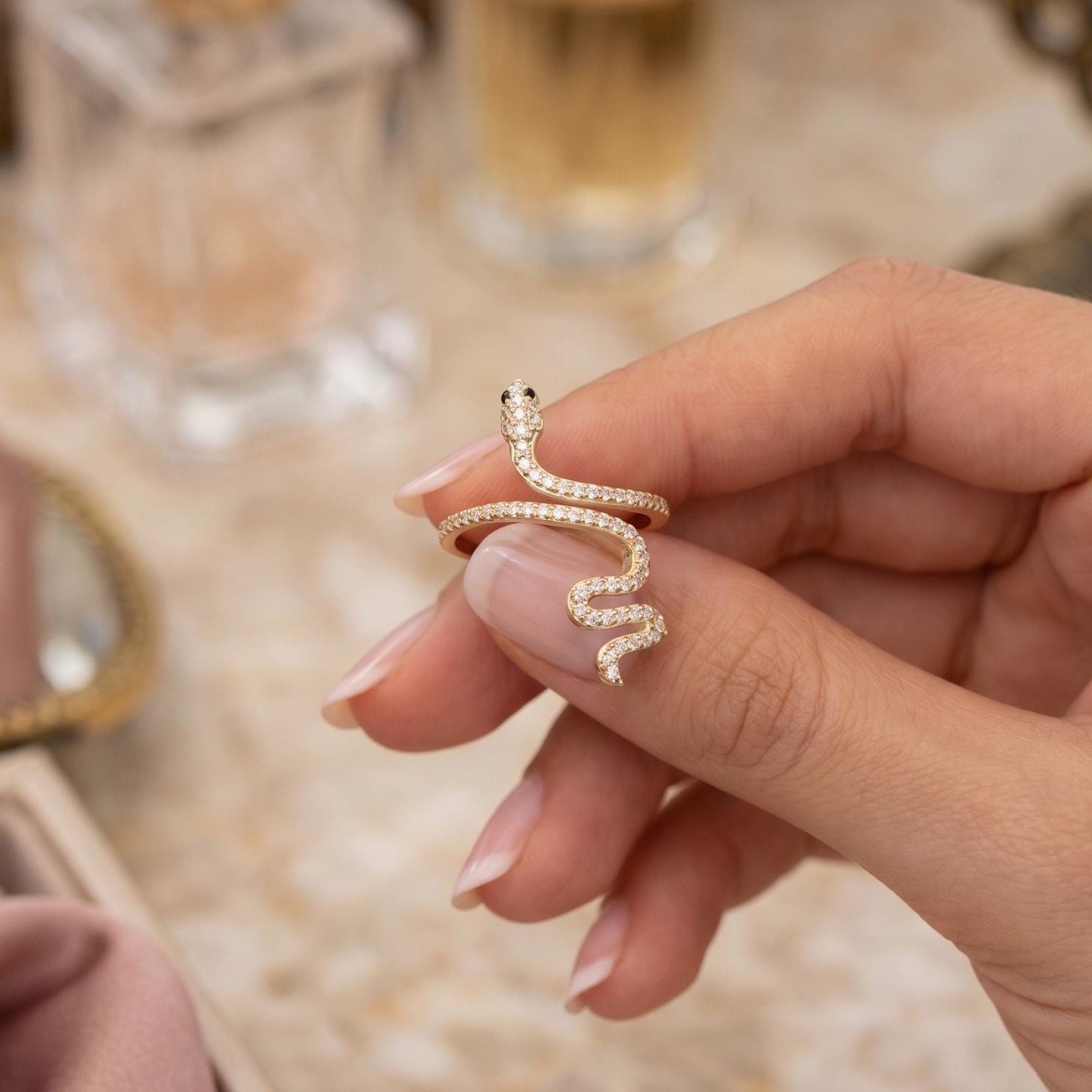 18k Gold Plated Snake Ring - Adjustable Ring