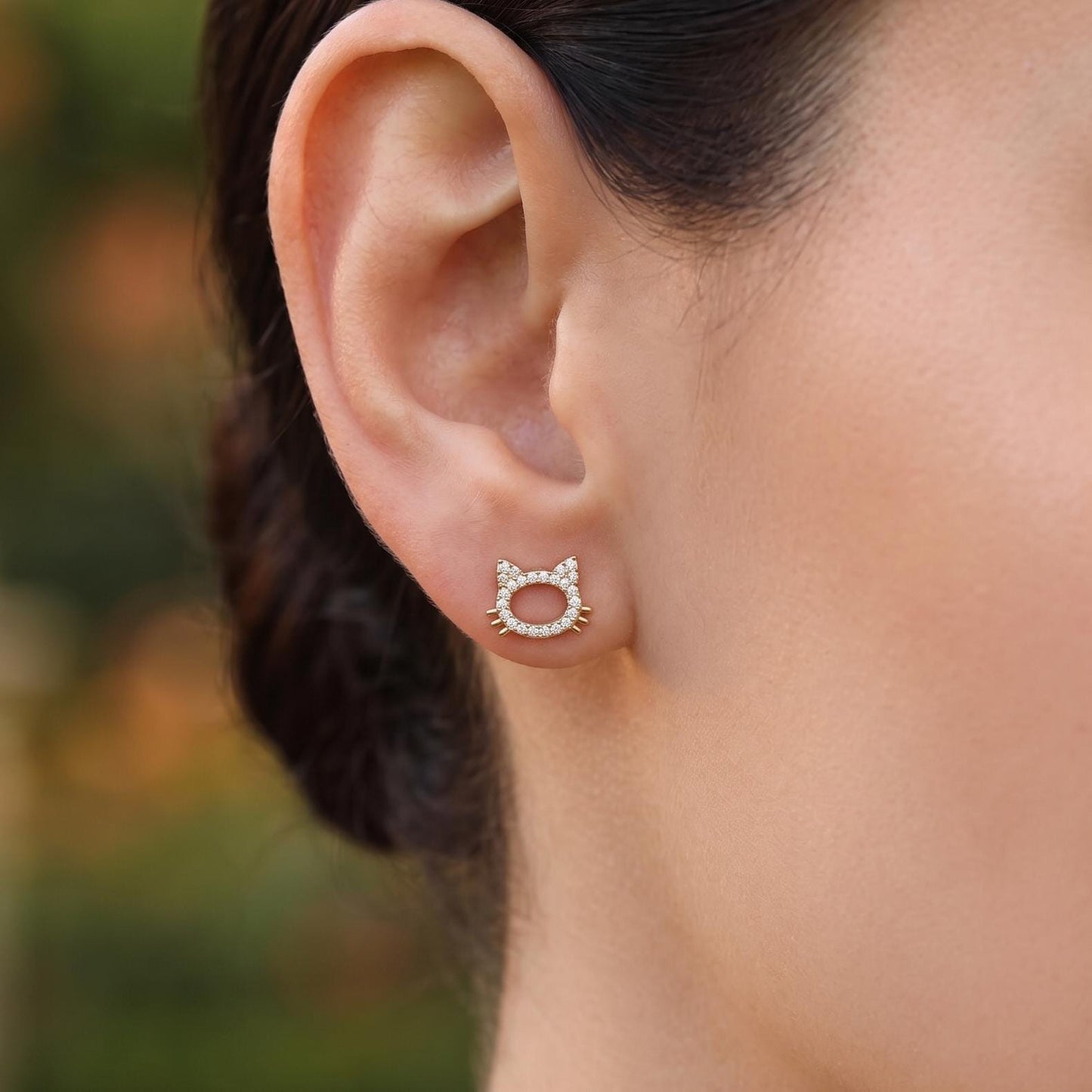 18K Gold Plated Tiny Cat Pave Stud Earrings | Everyday Earrings