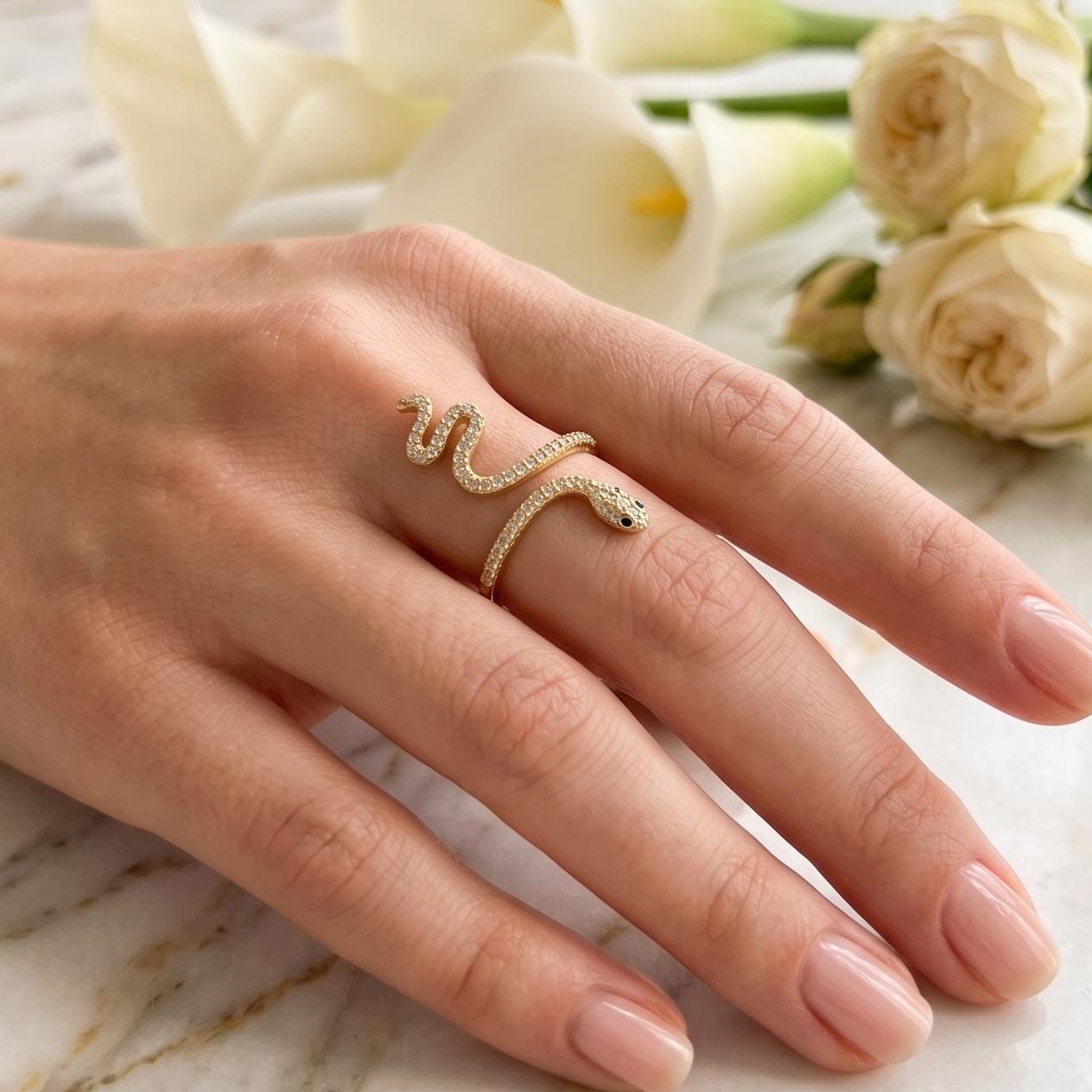 18k Gold Plated Snake Ring - Adjustable Ring
