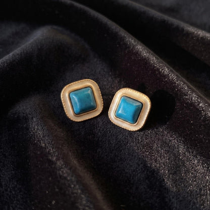 Victorian Turquoise Stud Earrings | Cream Enamel Art Deco Revival