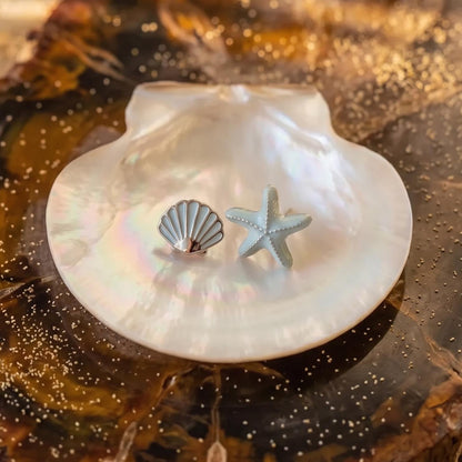 Seashell Starfish Stud Earrings, Dainty Ocean Jewelry