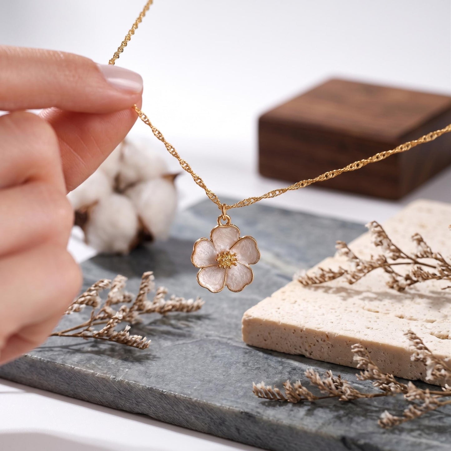 Gold Plated Enamel Sakura Flower Necklace | Everyday Necklace