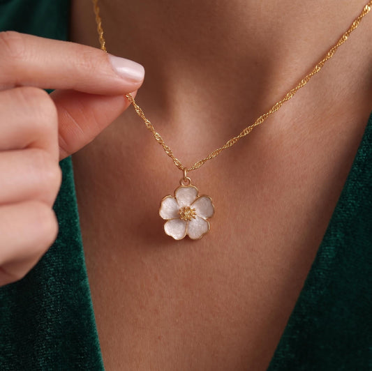 Gold Plated Enamel Sakura Flower Necklace | Everyday Necklace
