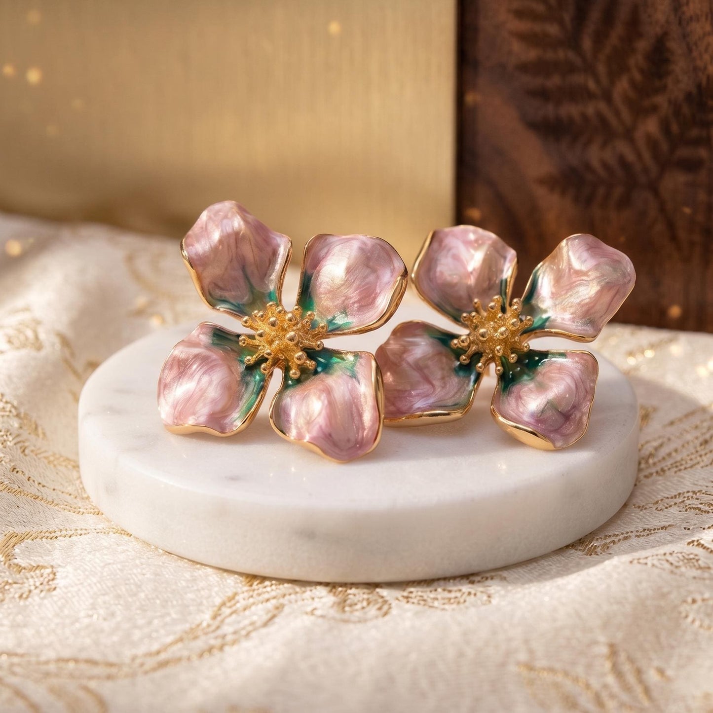 Hand Painted Enamel Flower Earrings | Sterling Silver Studs