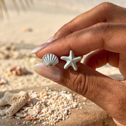 Seashell Starfish Stud Earrings, Dainty Ocean Jewelry