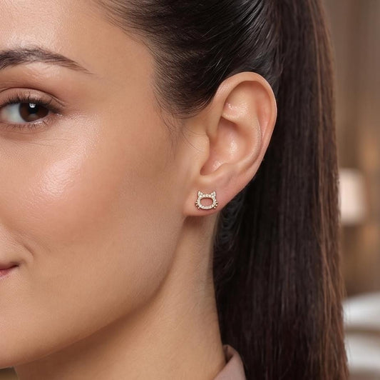 18K Gold Plated Tiny Cat Pave Stud Earrings | Everyday Earrings