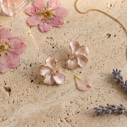Pink Enamel Cherry Blossom Stud Earrings | Sakura Floral Jewelry