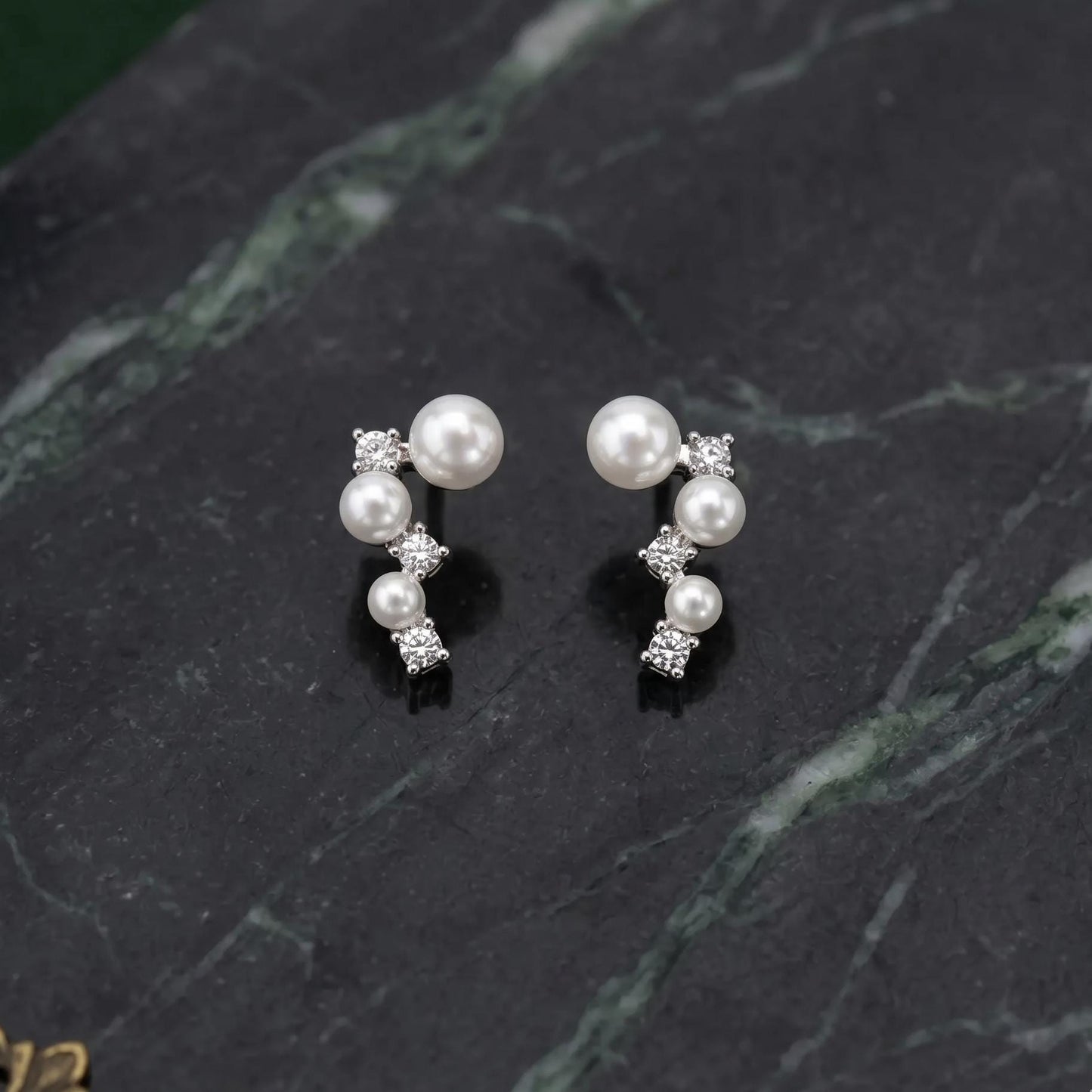 Pearl Cluster Earrings | Bridal Crystal Stud | Modern Minimalist Wedding Jewelry