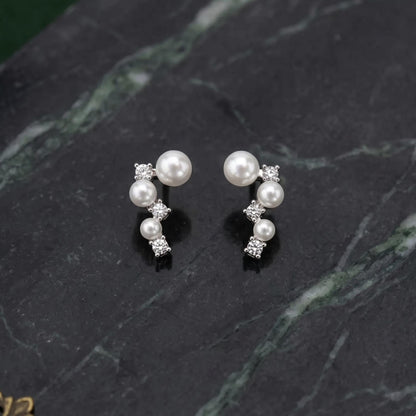Pearl Cluster Earrings | Bridal Crystal Stud | Modern Minimalist Wedding Jewelry